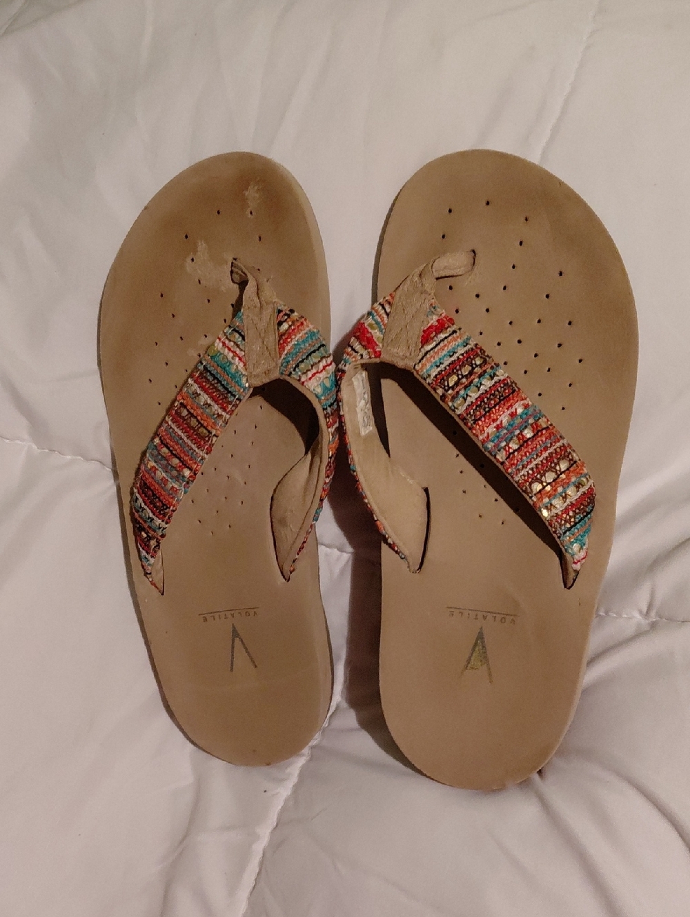 Volatile Women’s Tan Sandals with Multicolor Woven Straps